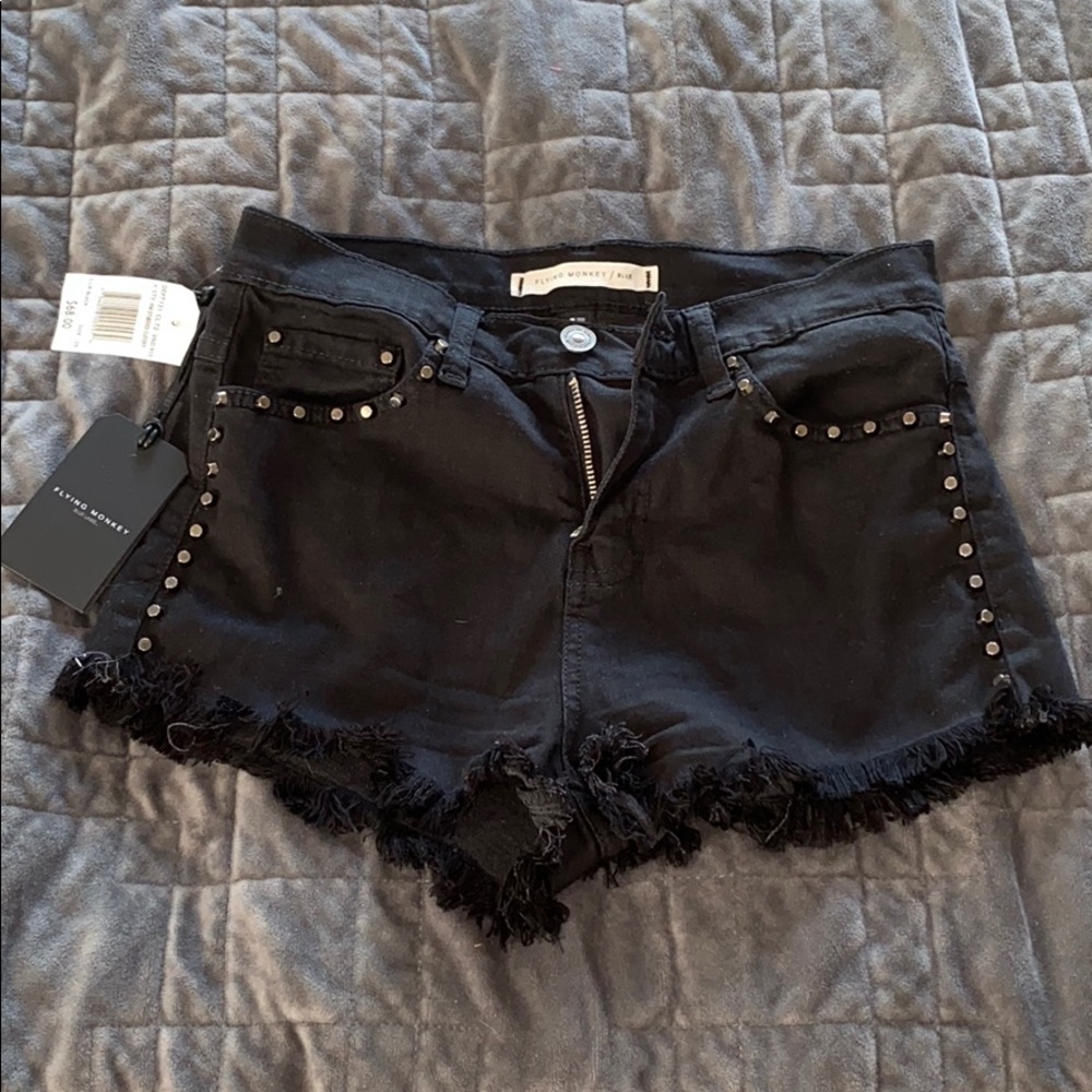 Studded Black Denim Shorts